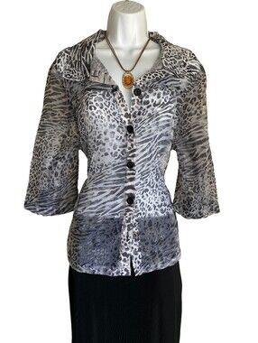 VTG Bon Worth Women's Plus 2X Animal Print Button Up Blouse Mob Wife Whimsigoth